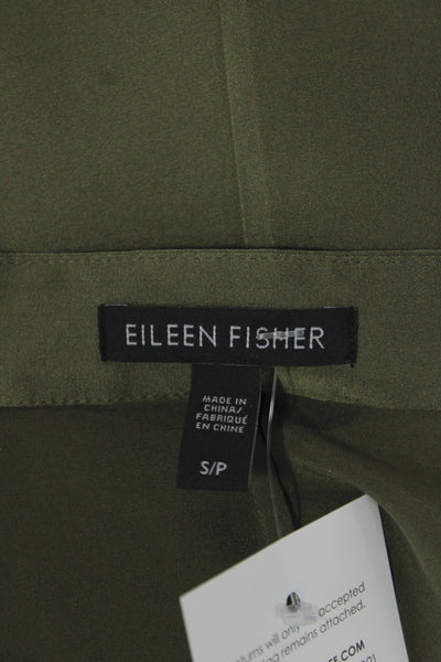 Eileen Fisher Womens Green Silk Tunic Blouse V-Neck Sleeveless Petite Size S