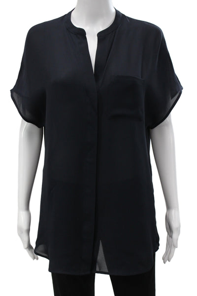 Vince Women Basic Silk V-Neck Short Sleeve Blouse Black Size S
