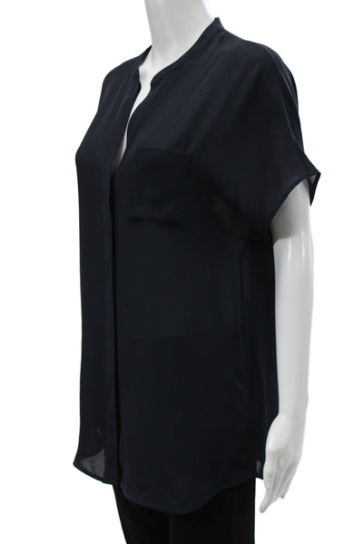 Vince Women Basic Silk V-Neck Short Sleeve Blouse Black Size S
