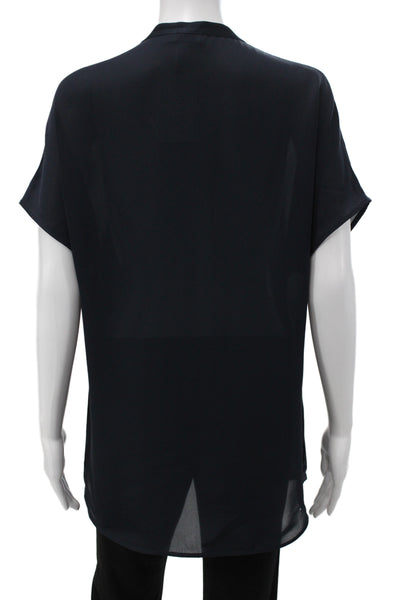 Vince Women Basic Silk V-Neck Short Sleeve Blouse Black Size S