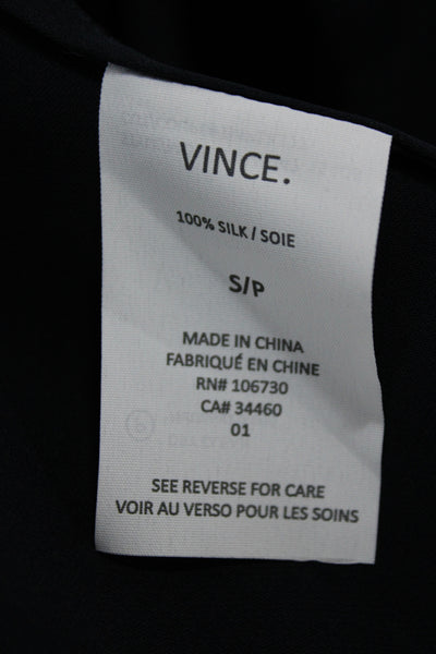 Vince Women Basic Silk V-Neck Short Sleeve Blouse Black Size S