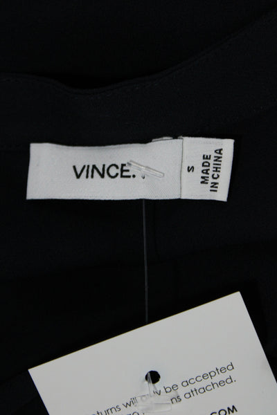 Vince Women Basic Silk V-Neck Short Sleeve Blouse Black Size S