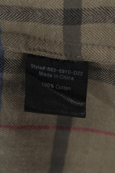 Jenni Kayne Womens Beige Plaid Cotton Collared Button-Up Long Sleeve Top Size M