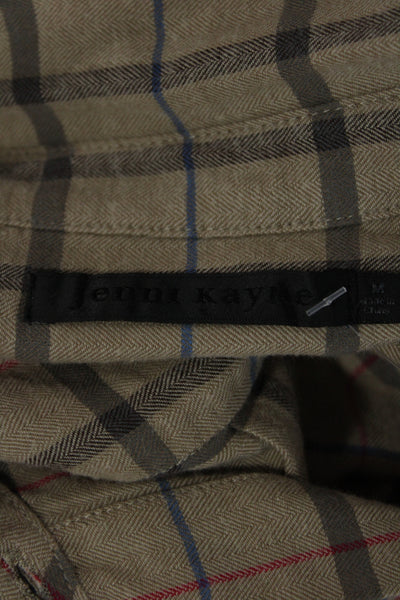 Jenni Kayne Womens Beige Plaid Cotton Collared Button-Up Long Sleeve Top Size M