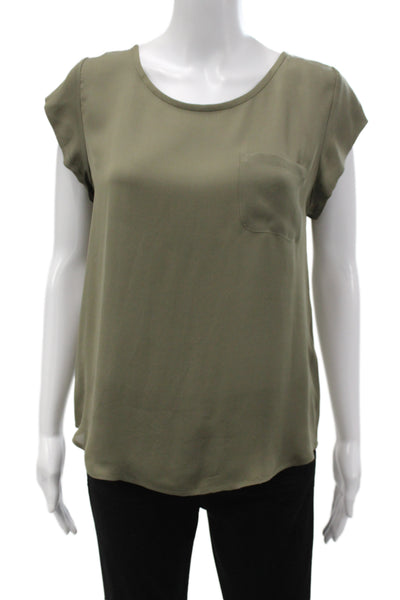 Joie Women Silk Sleeveless Round Neck Solid Green Blouse Button Size S
