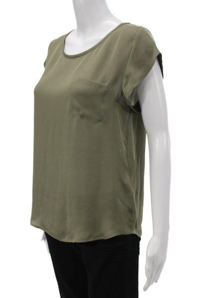 Joie Women Silk Sleeveless Round Neck Solid Green Blouse Button Size S