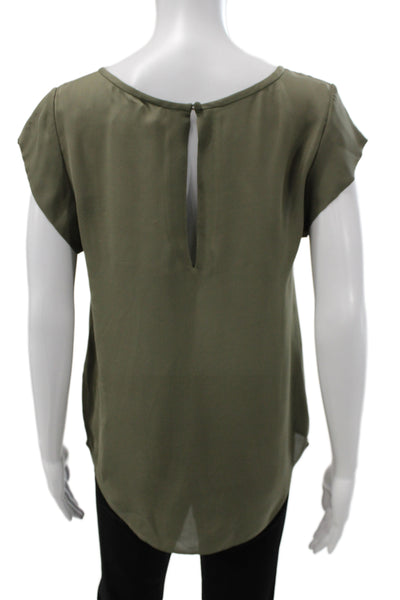 Joie Women Silk Sleeveless Round Neck Solid Green Blouse Button Size S
