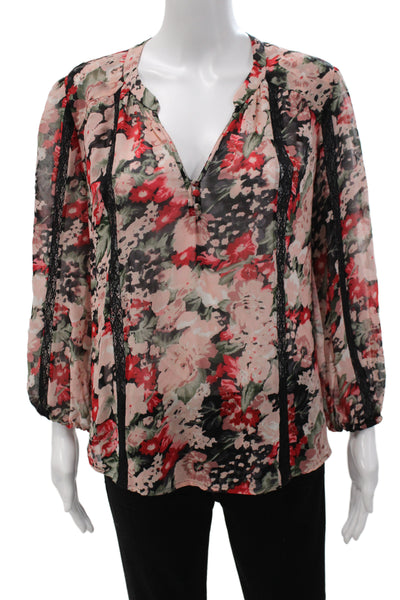 Joie Womens Multicolor Silk Floral V-Neck Long Sleeve Basic Blouse Size S