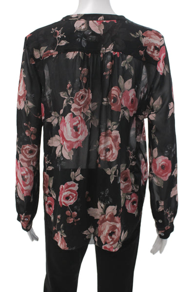 Joie Womens Silk V Neck Long Sleeve Basic Blouse Black Size S