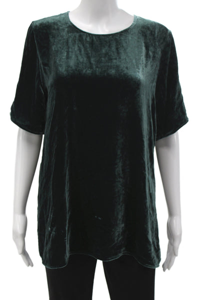 Eileen Fisher Women Basic Rayon Round Neck Short Sleeve Blouse Green Size S