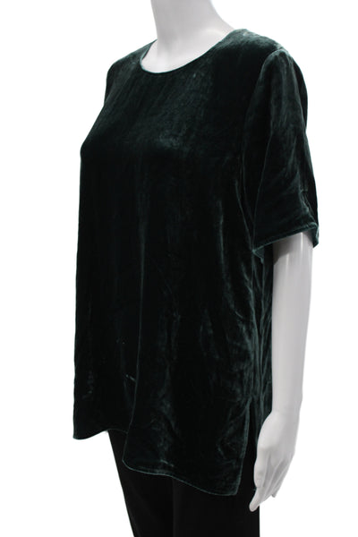Eileen Fisher Women Basic Rayon Round Neck Short Sleeve Blouse Green Size S