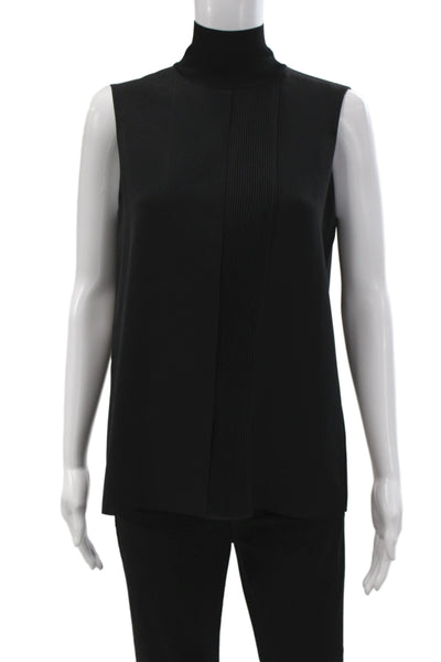 Vince Womens Basic Sleeveless Mock Neck Blouse Black Zip Polyester Size S