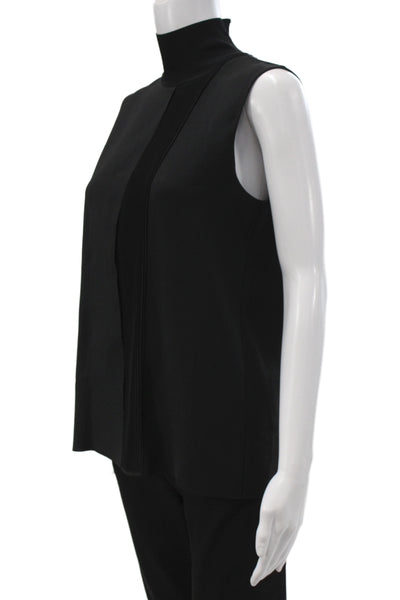 Vince Womens Basic Sleeveless Mock Neck Blouse Black Zip Polyester Size S