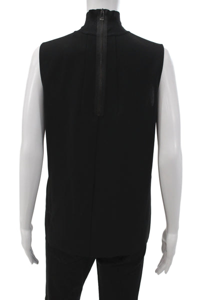 Vince Womens Basic Sleeveless Mock Neck Blouse Black Zip Polyester Size S