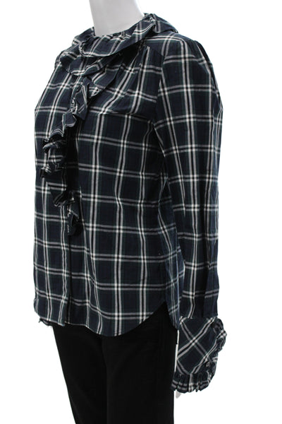 Cara Cara Women Green Plaid Collared Button Long Sleeve Cotton Blouse Size S