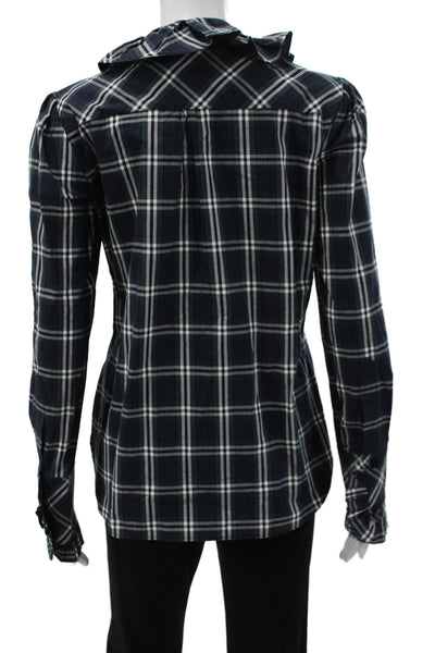 Cara Cara Women Green Plaid Collared Button Long Sleeve Cotton Blouse Size S