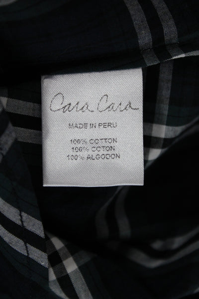 Cara Cara Women Green Plaid Collared Button Long Sleeve Cotton Blouse Size S