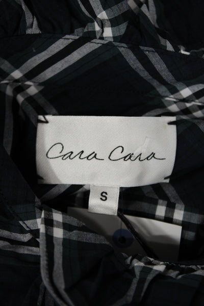 Cara Cara Women Green Plaid Collared Button Long Sleeve Cotton Blouse Size S