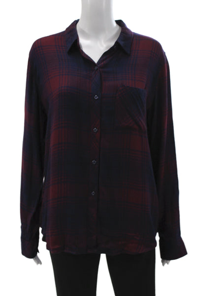 Rails Womens Blue Plaid Rayon Collared Long Sleeve Button Up Top Size M