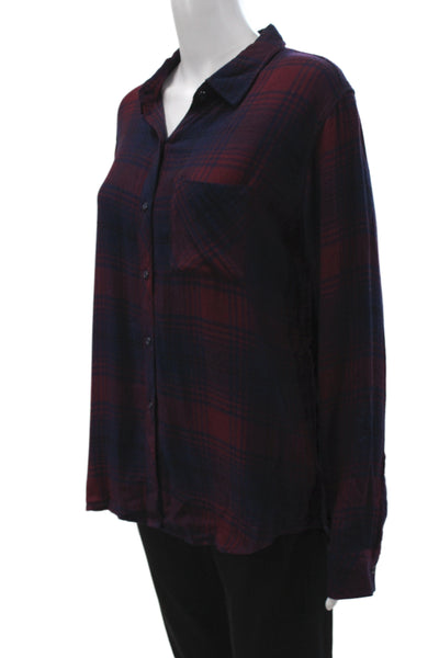 Rails Womens Blue Plaid Rayon Collared Long Sleeve Button Up Top Size M