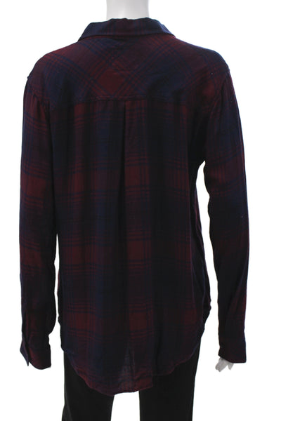 Rails Womens Blue Plaid Rayon Collared Long Sleeve Button Up Top Size M