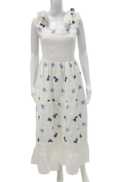 Lug Von Siga Women Sundress White Cotton Square Neck Mid-Calf Floral Size 40