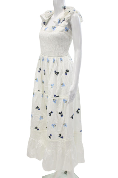 Lug Von Siga Women Sundress White Cotton Square Neck Mid-Calf Floral Size 40
