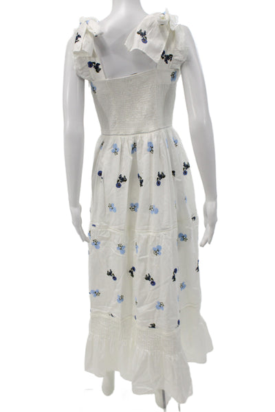 Lug Von Siga Women Sundress White Cotton Square Neck Mid-Calf Floral Size 40