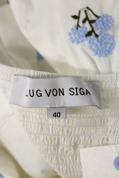 Lug Von Siga Women Sundress White Cotton Square Neck Mid-Calf Floral Size 40