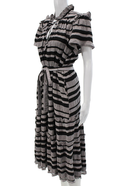 Hunter Bell Women A-Line Dress Black Striped High-Neck Short-Sleeve Size S