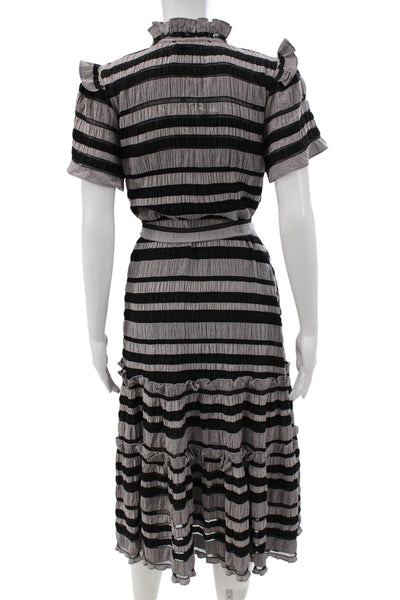 Hunter Bell Women A-Line Dress Black Striped High-Neck Short-Sleeve Size S