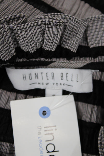 Hunter Bell Women A-Line Dress Black Striped High-Neck Short-Sleeve Size S