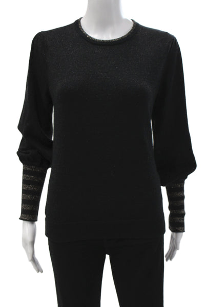 Minnie Rose Womens Black Cotton Pullover Sweater Crew Neck Long Sleeve Size S