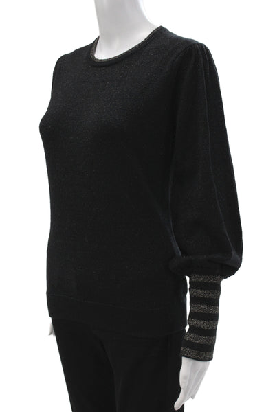 Minnie Rose Womens Black Cotton Pullover Sweater Crew Neck Long Sleeve Size S