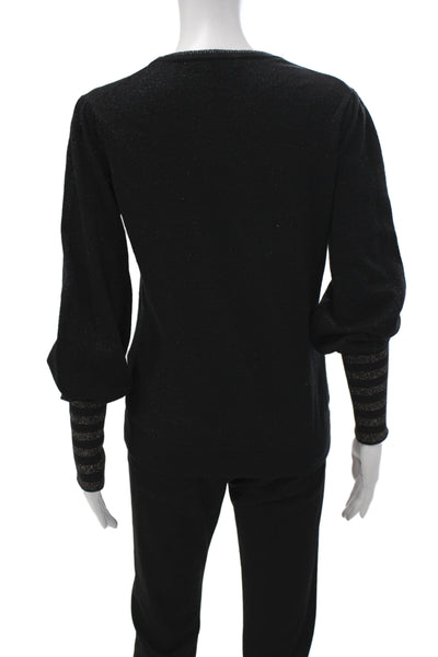 Minnie Rose Womens Black Cotton Pullover Sweater Crew Neck Long Sleeve Size S