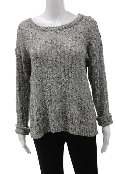 Feel The Piece Women Gray Pullover Sweater Boatneck Cotton Longsleeve Size One