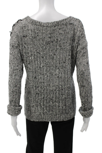 Feel The Piece Women Gray Pullover Sweater Boatneck Cotton Longsleeve Size One