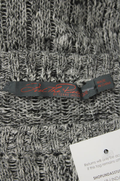 Feel The Piece Women Gray Pullover Sweater Boatneck Cotton Longsleeve Size One