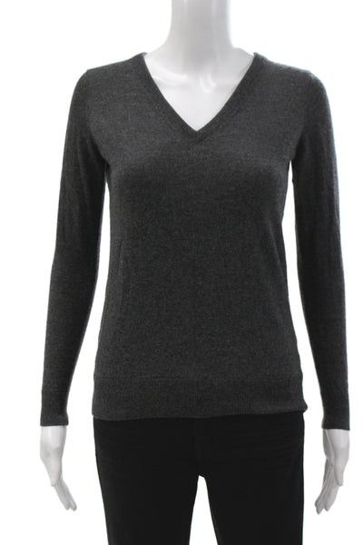 Minnie Rose Womens Cashmere V-Neck Pullover Sweater Gray Long Sleeve Size S