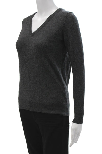 Minnie Rose Womens Cashmere V-Neck Pullover Sweater Gray Long Sleeve Size S
