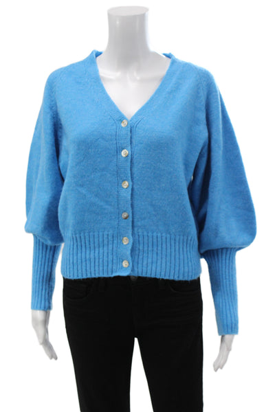 Love Token Women Cardigan V Neck Long Sleeve Blue Acrylic Size M