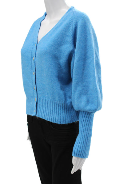 Love Token Women Cardigan V Neck Long Sleeve Blue Acrylic Size M
