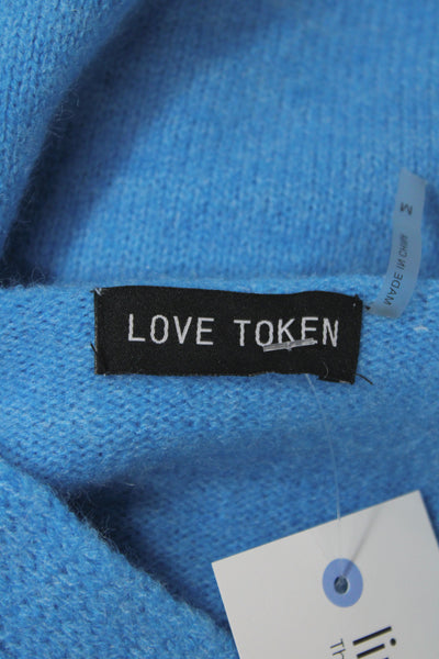 Love Token Women Cardigan V Neck Long Sleeve Blue Acrylic Size M