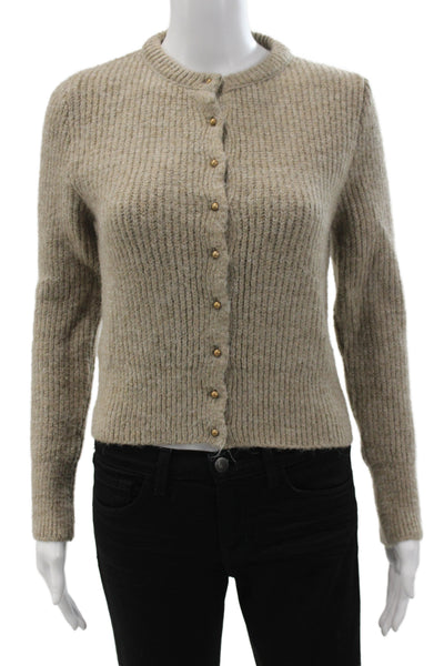 MNG Womens Beige Acrylic Long Sleeve Solid Crew Neck Cardigan Size M