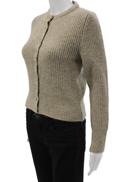 MNG Womens Beige Acrylic Long Sleeve Solid Crew Neck Cardigan Size M