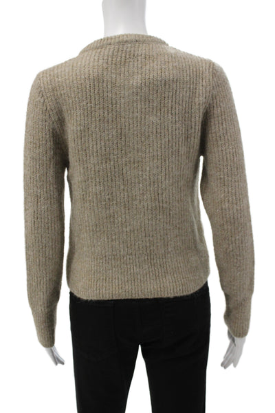 MNG Womens Beige Acrylic Long Sleeve Solid Crew Neck Cardigan Size M