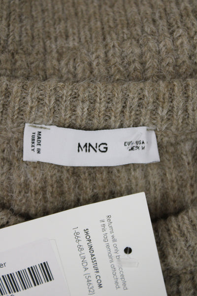 MNG Womens Beige Acrylic Long Sleeve Solid Crew Neck Cardigan Size M