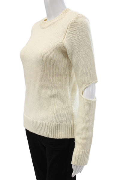 Philanthropy Womens Sweater Ivory Merino Wool Crewneck Long Sleeve Size XS