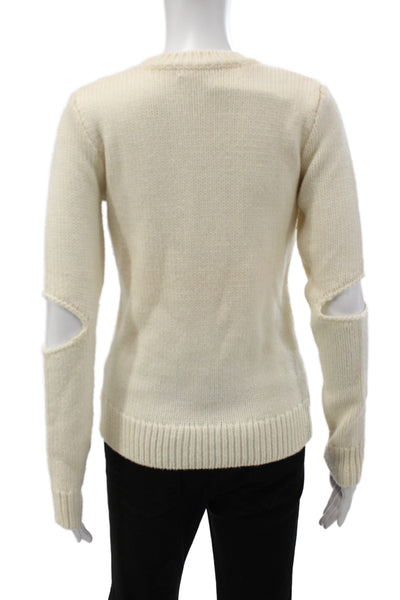 Philanthropy Womens Sweater Ivory Merino Wool Crewneck Long Sleeve Size XS