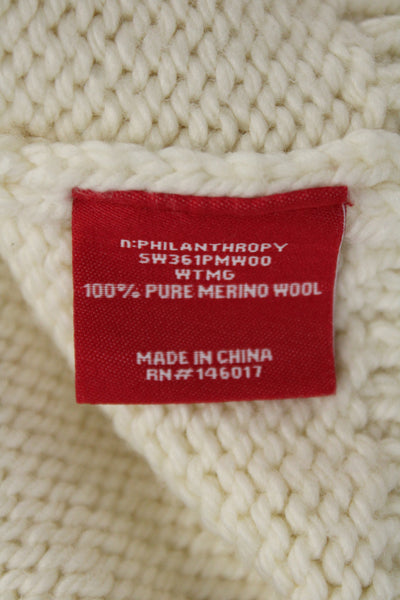 Philanthropy Womens Sweater Ivory Merino Wool Crewneck Long Sleeve Size XS